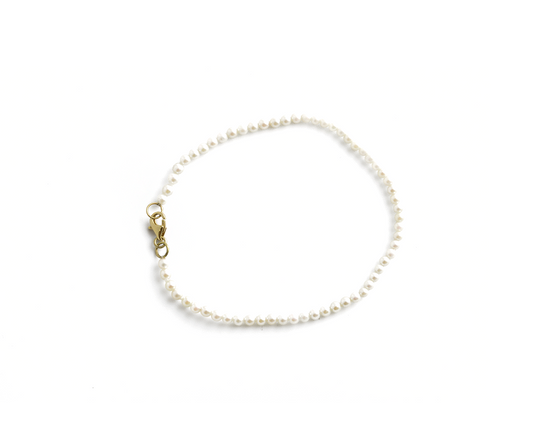 Pulseira Perola Natural em Ouro Amarelo 18K 18cm