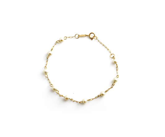 Pulseira Infantil Pérola Natural em Ouro Amarelo 18K