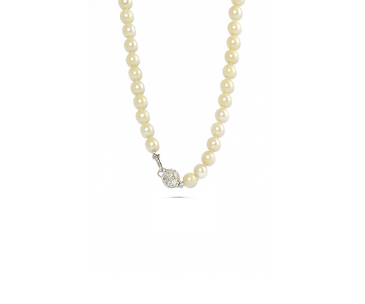 Colar Perolas e Diamantes Naturais em Ouro Branco 18K 45cm